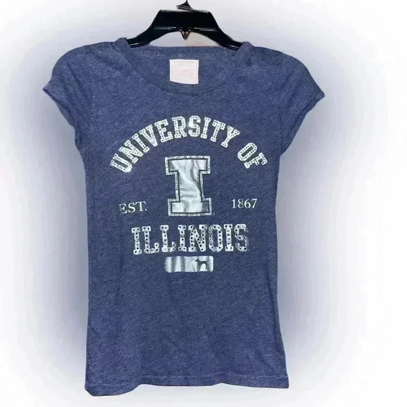 PINK Victoria's Secret Tops - V.S. PINK Vintage Collegiate U of I shirt blue & silver w/ rhinestones size S